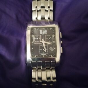 Rectangular Stainless Steel Chronograph Watch - Black Dial